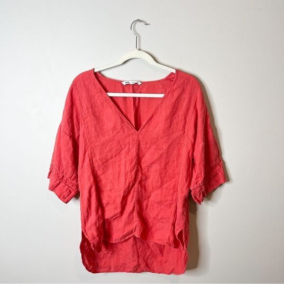 Zara Linen Tunic Pink Top - Picture 2 of 8